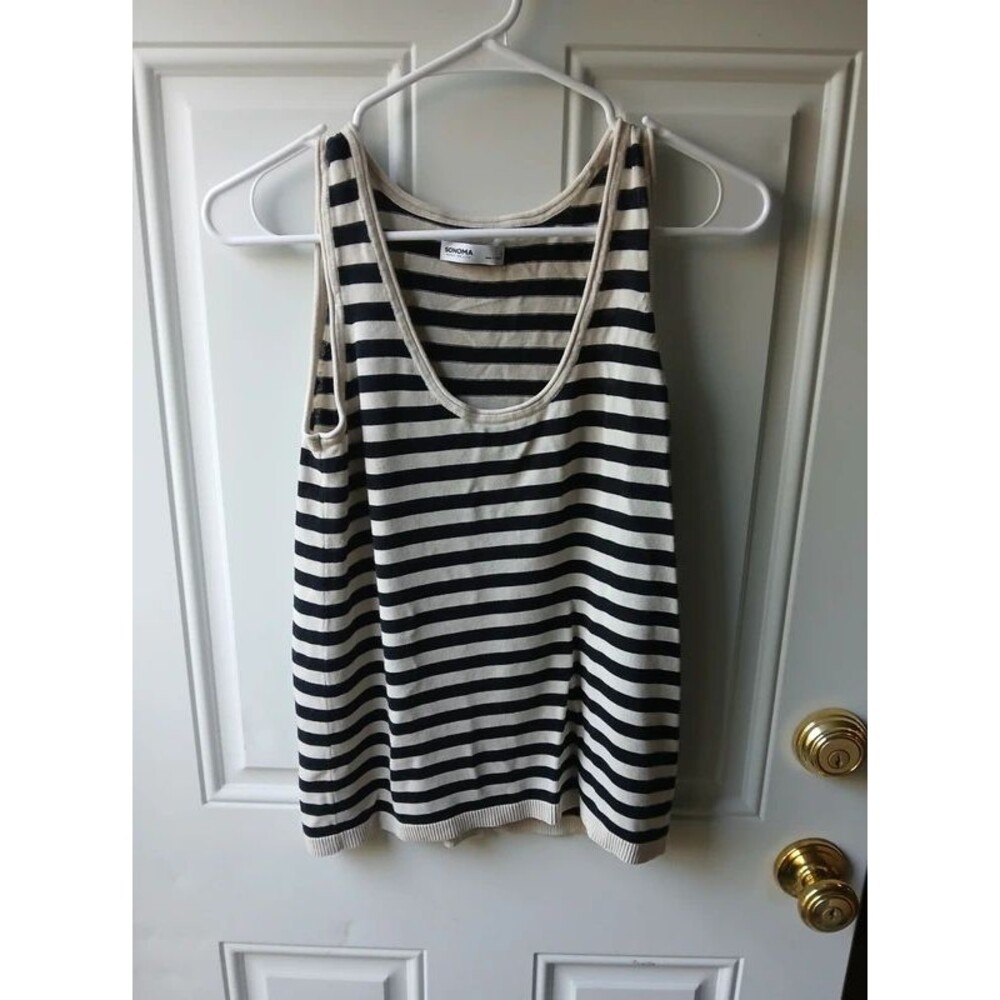 Sonoma Black & Cream Striped Scoop Neck Tank